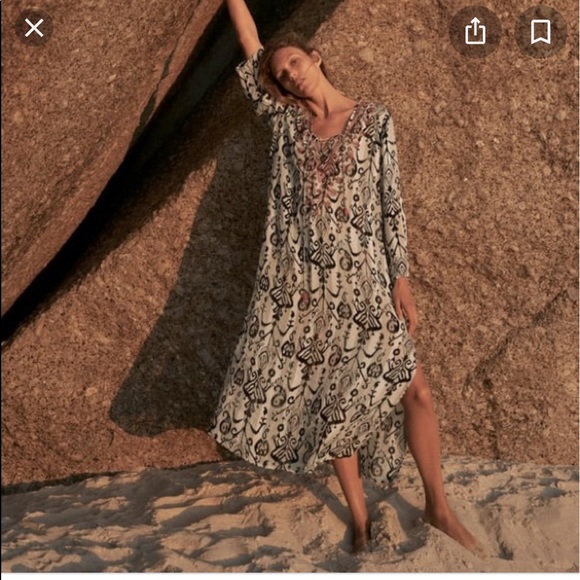 ZARA BNWT 2021. BLACK LONG MIDI EMBROIDERED TUNIC CAFTAN DRESS V NECK - Picture 3 of 12